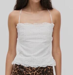NWT Anim white eyelet cami bustier open back 100% cotton anglaise sz S RV $220